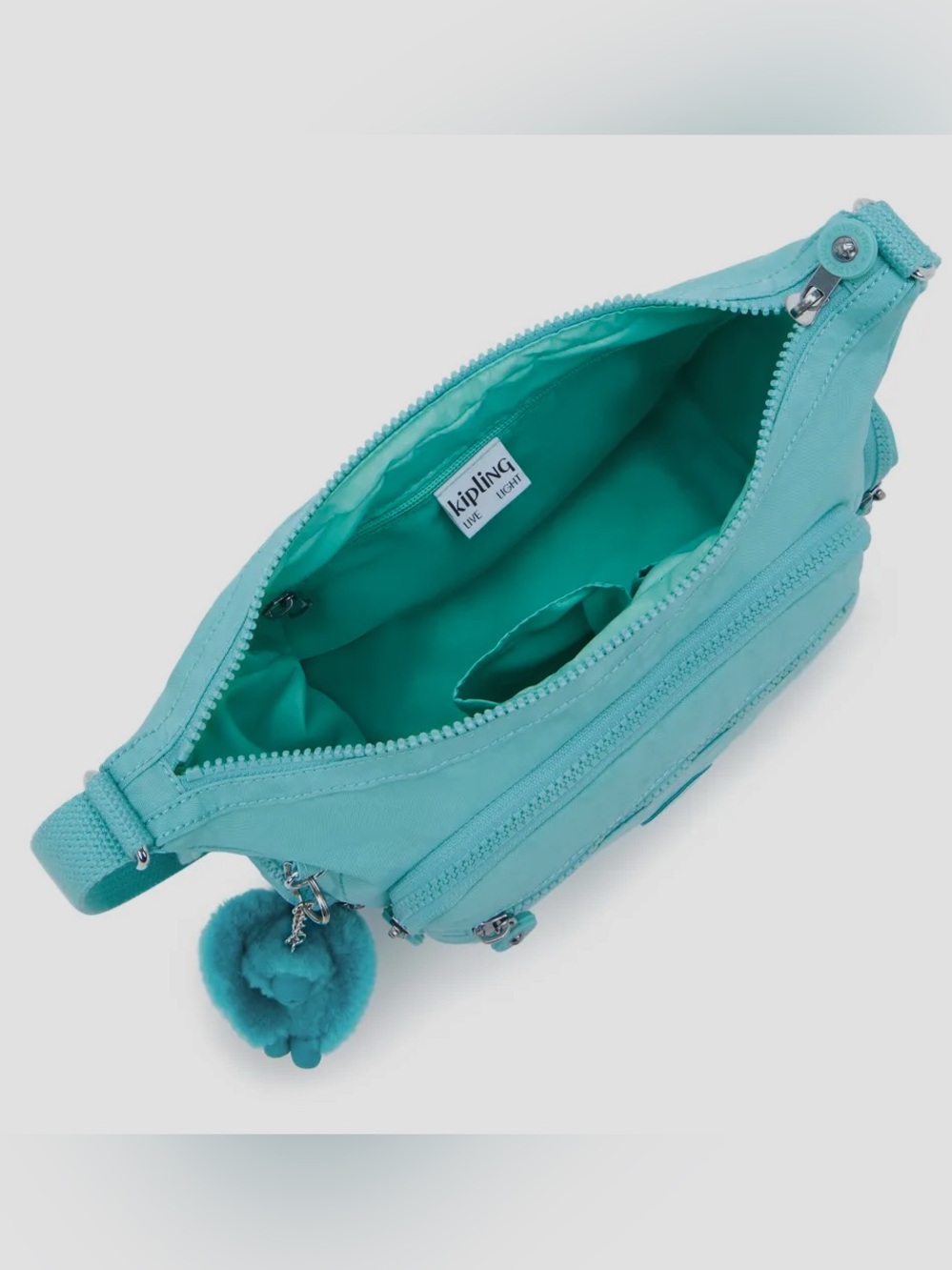 Kipling | Gabbie Mini Crossbody Bag Purse Deepest Aqua Blue Nylon Monkey NWT New - Picture 12 of 15